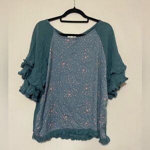 Umgee linen blend star novelty print oversized tee